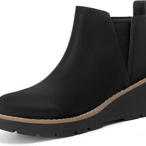 Women's Wedge Chelsea Boots Leather Platform Ankle Booties with Zipper